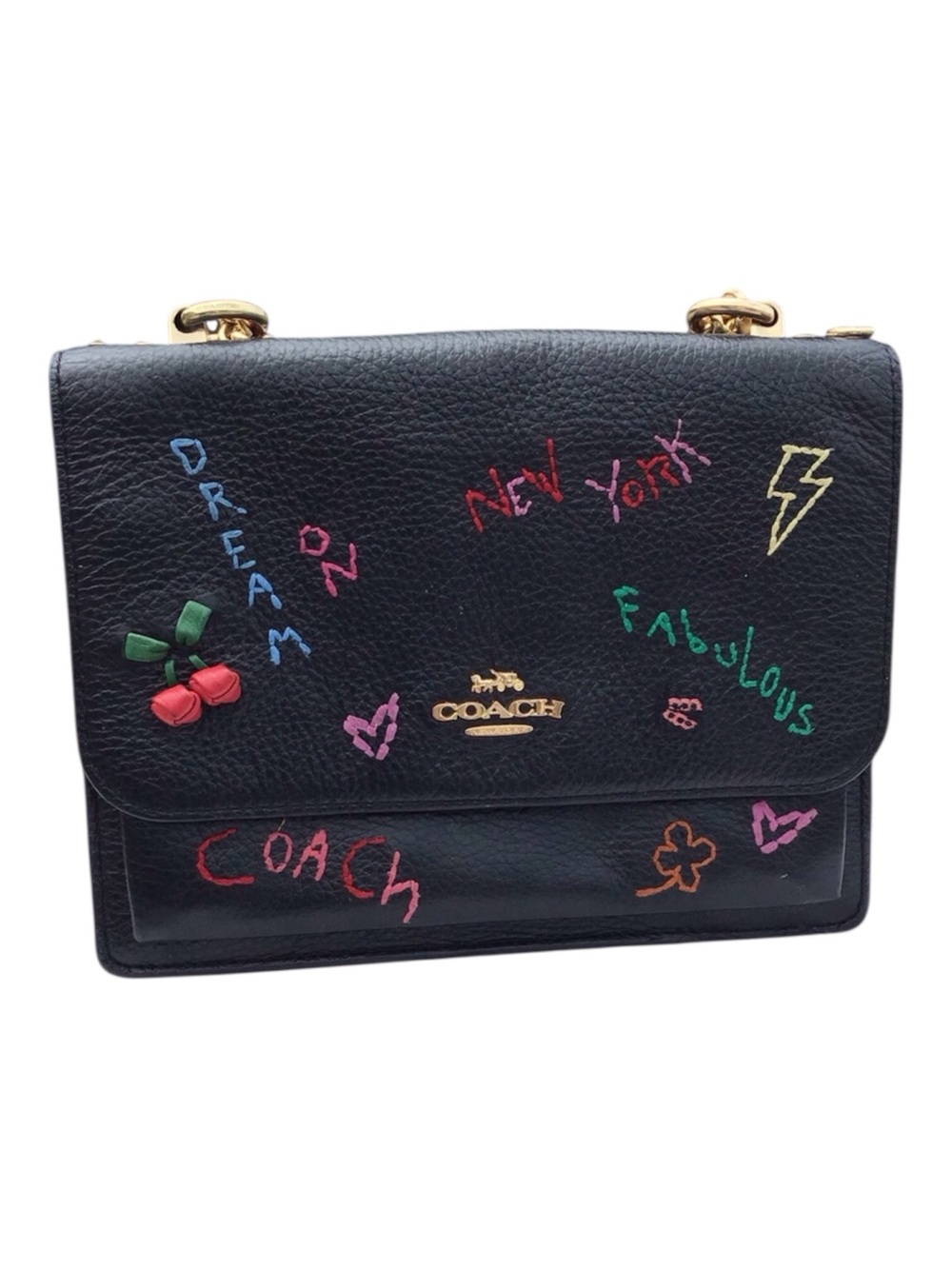 Coach Klare Black Leather Crossbody Bag With Diary Embroidery Limited Edition